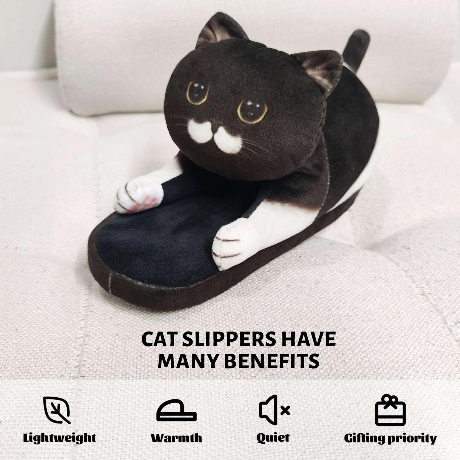 Children's black cat slippers, one size