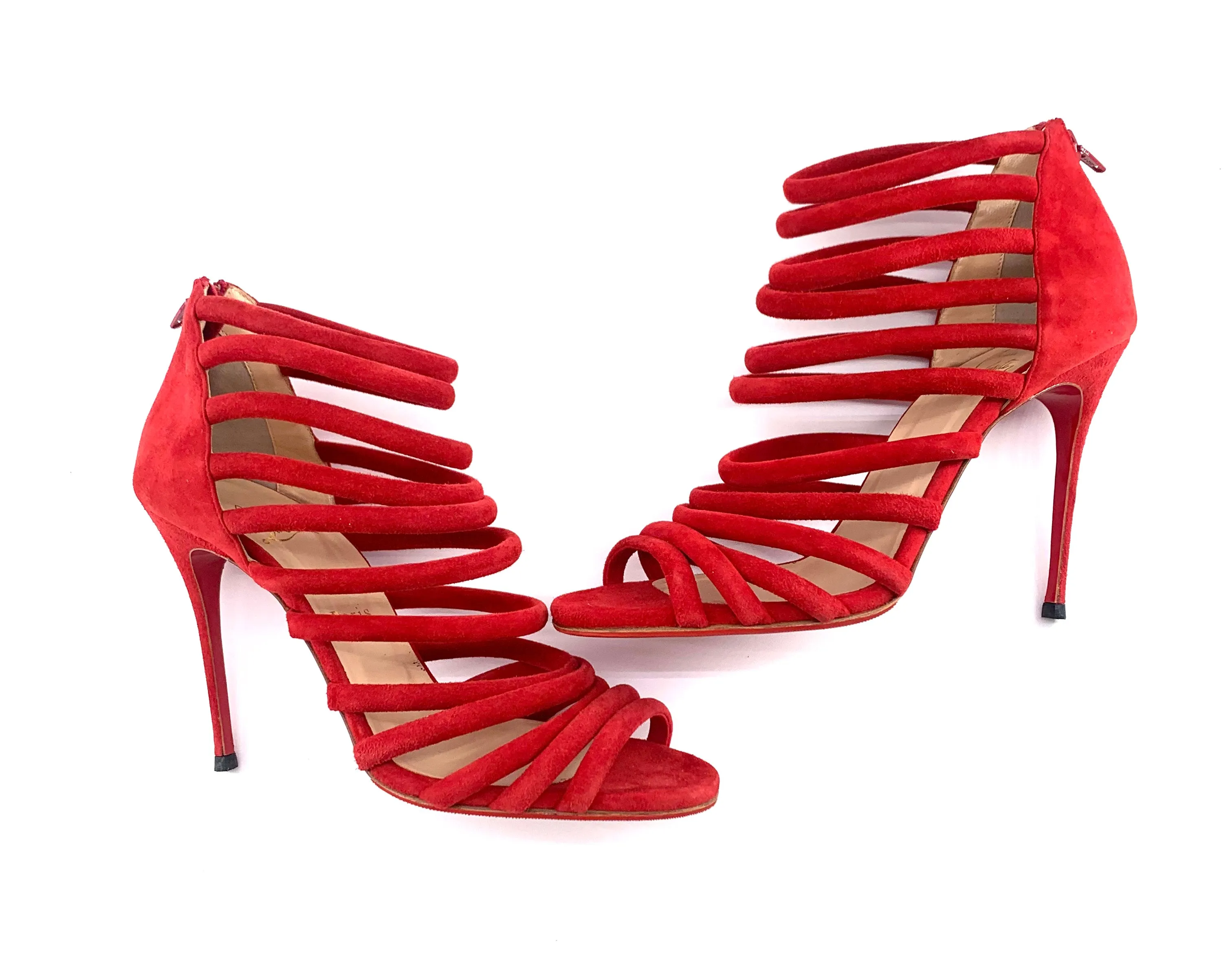 Christian Louboutin Red Macala Strappy Suede Stilettos