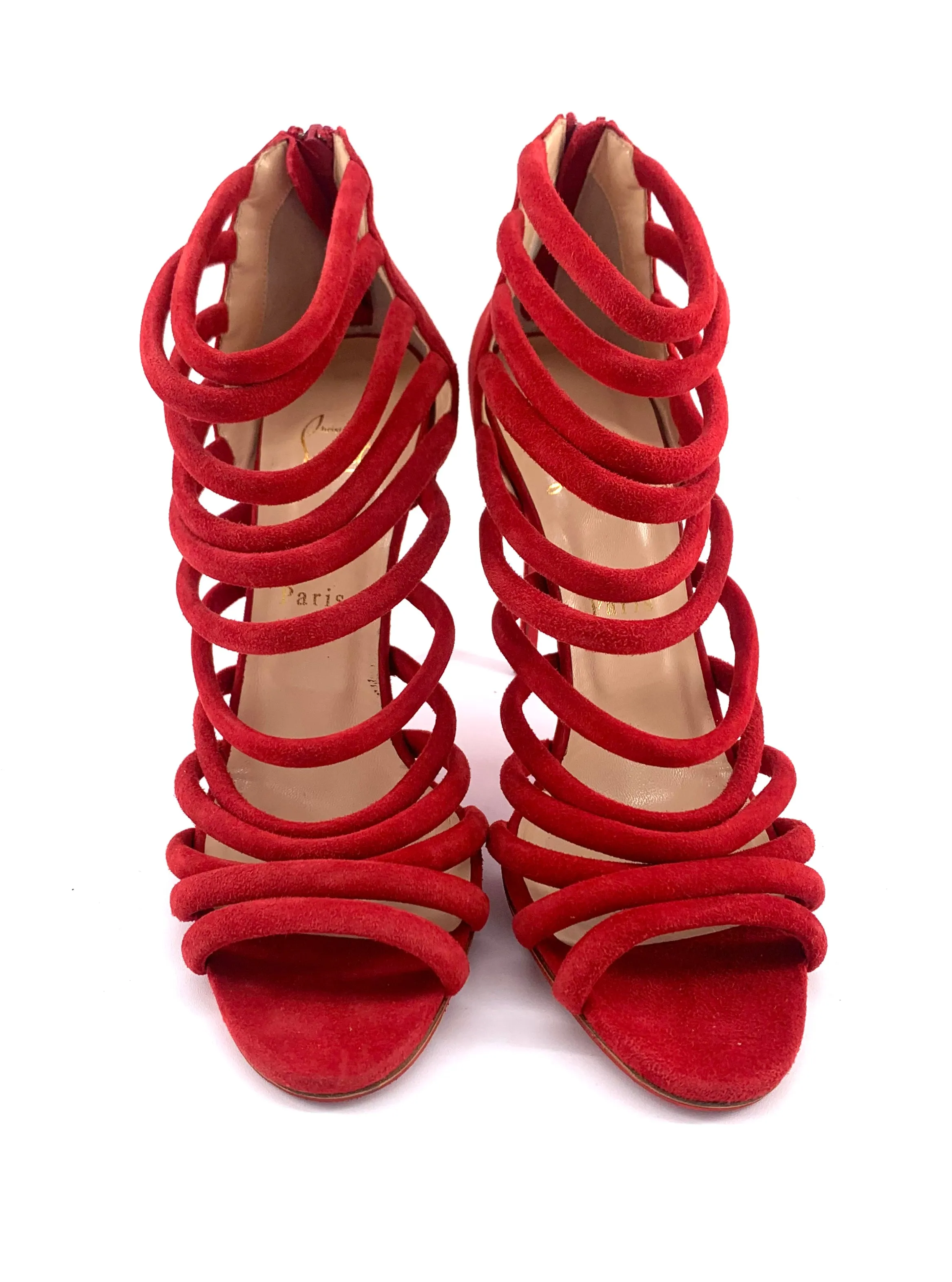 Christian Louboutin Red Macala Strappy Suede Stilettos