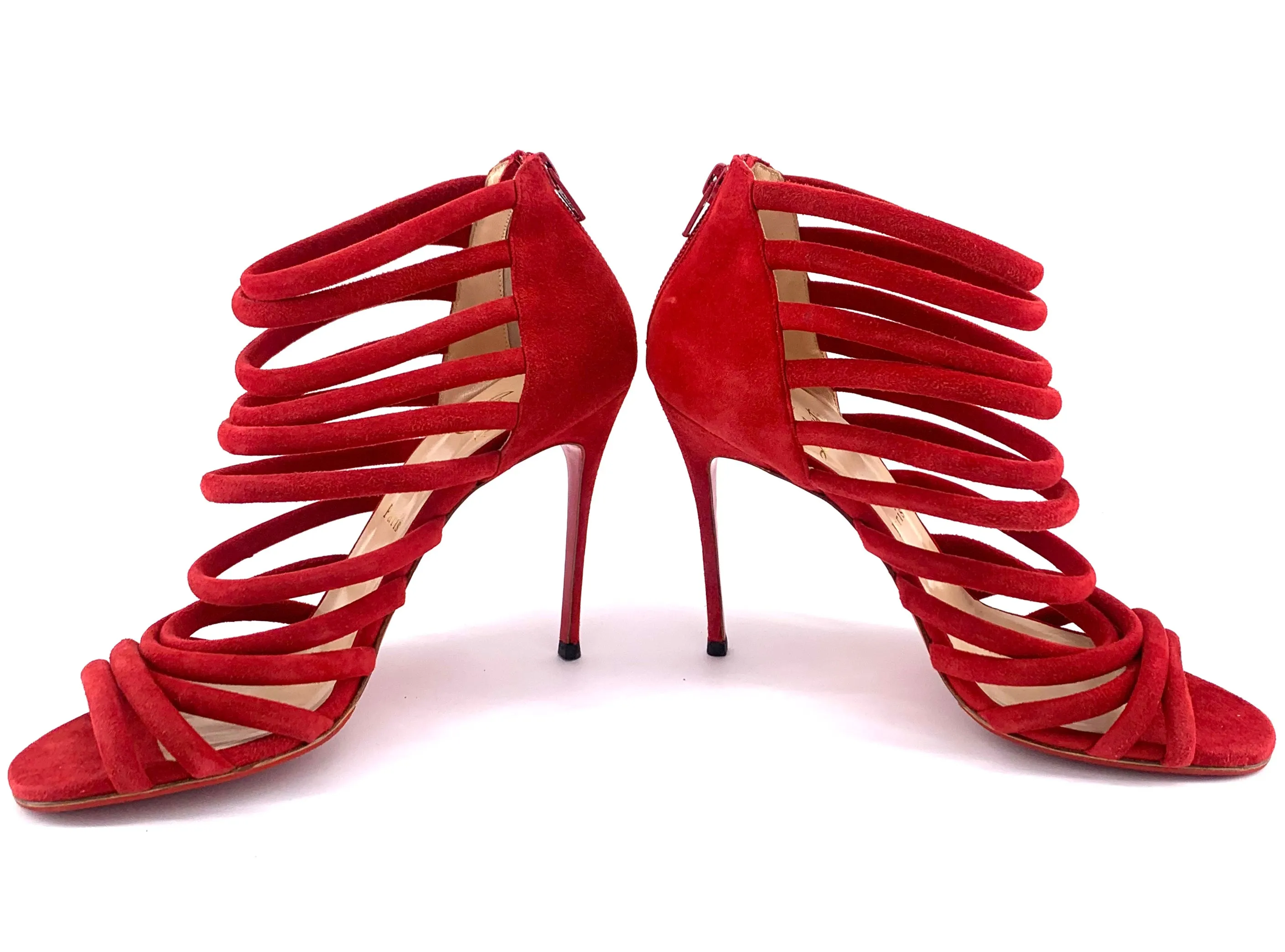 Christian Louboutin Red Macala Strappy Suede Stilettos