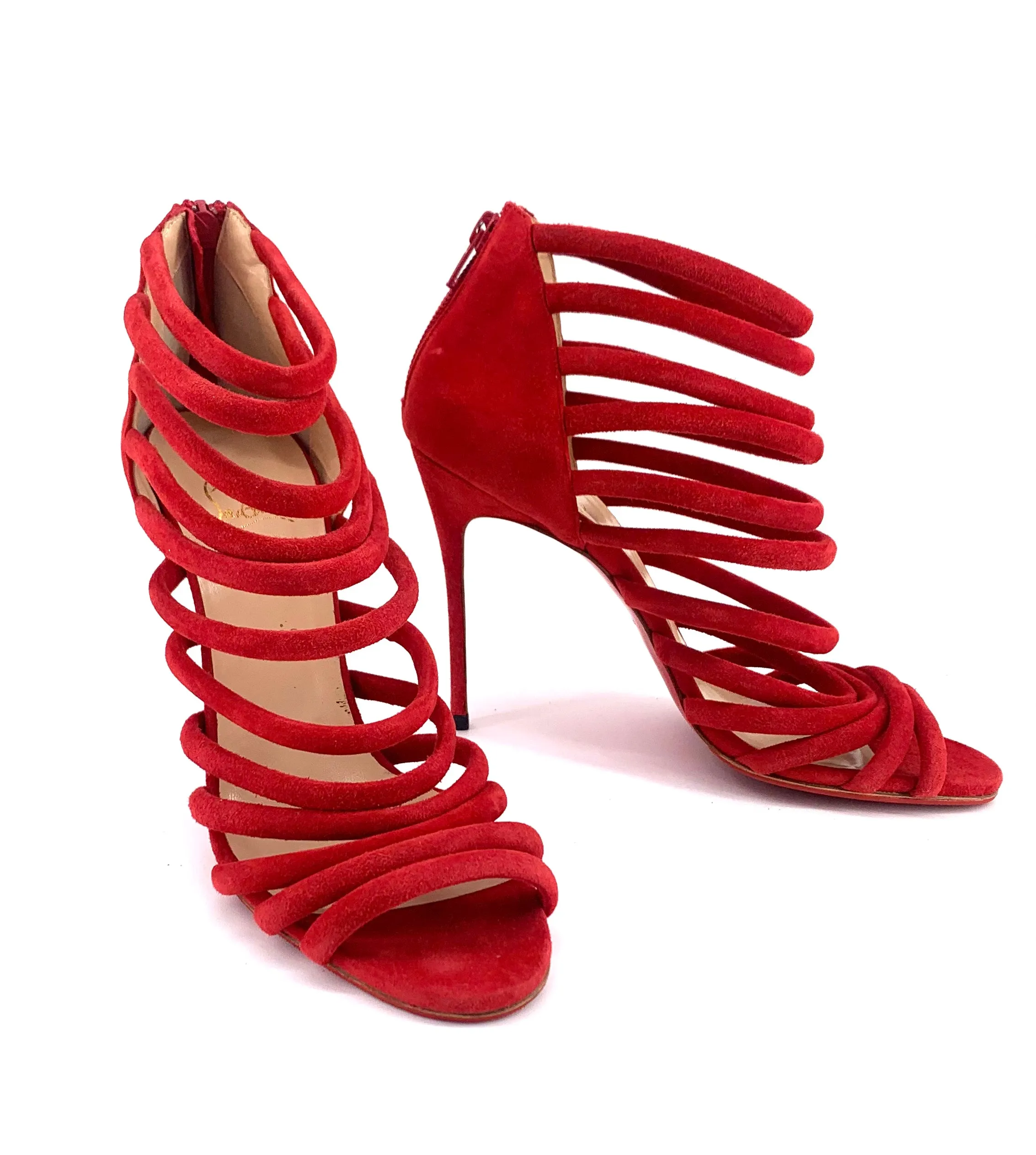 Christian Louboutin Red Macala Strappy Suede Stilettos