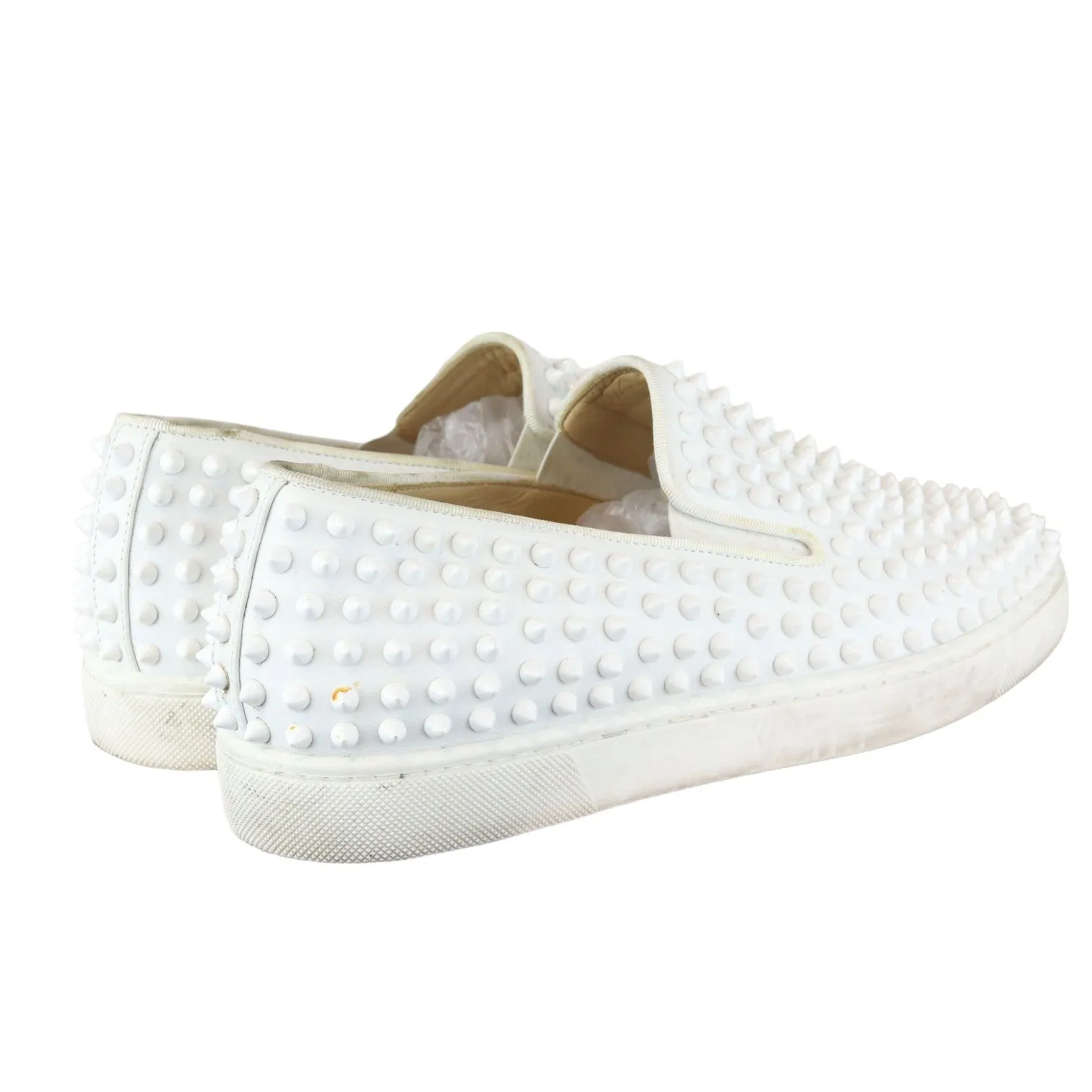 Christian Louboutin Spikes Mens Roller Boat Flat Calfskin White Size 42