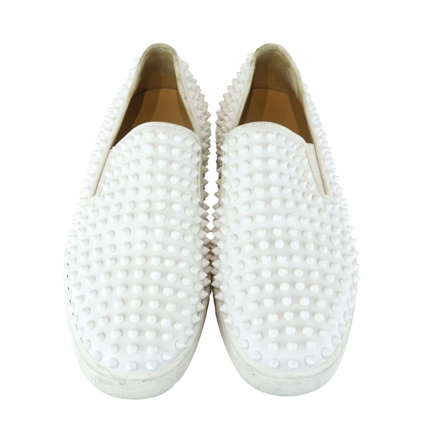 Christian Louboutin Spikes Mens Roller Boat Flat Calfskin White Size 42