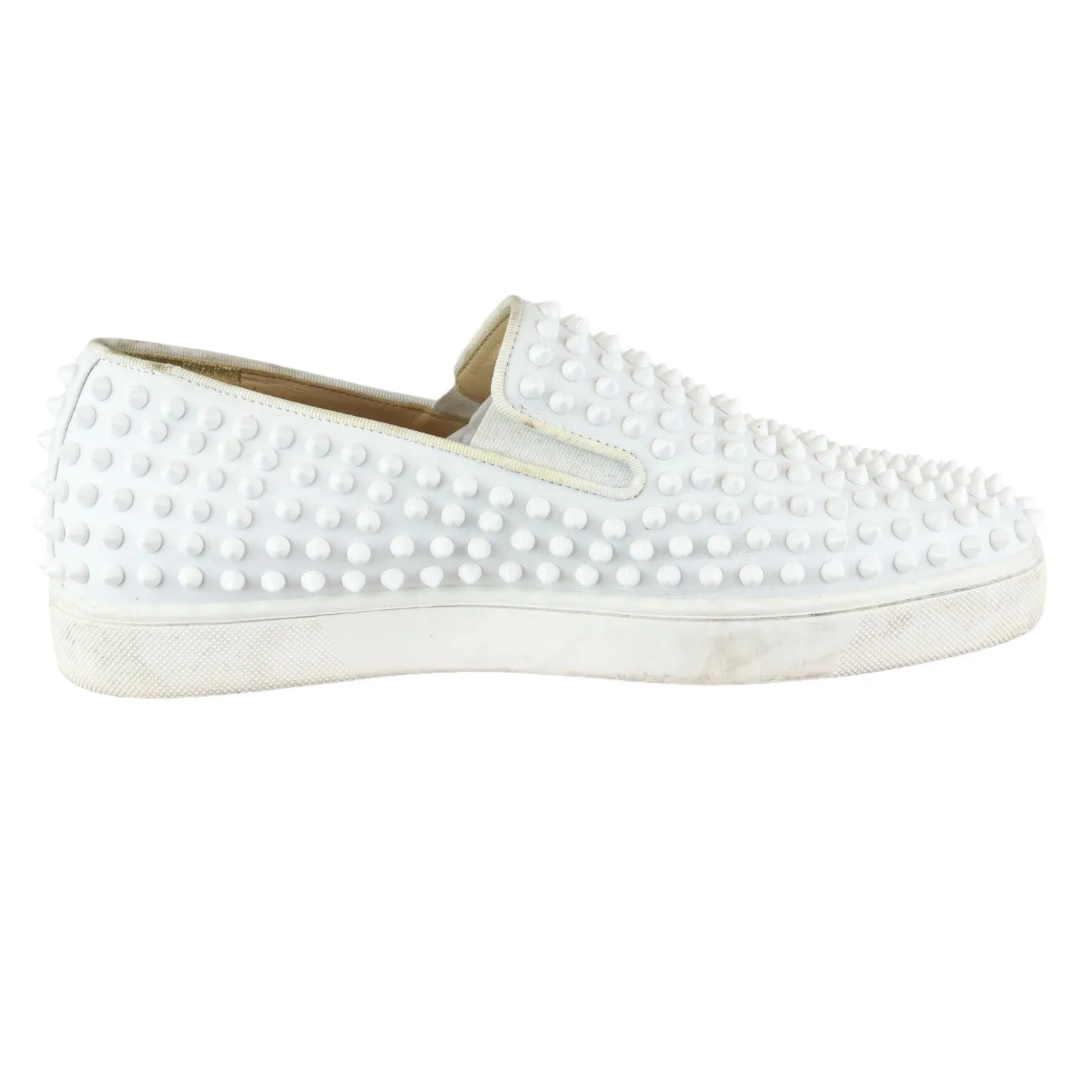 Christian Louboutin Spikes Mens Roller Boat Flat Calfskin White Size 42