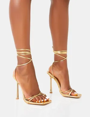 Ci Ci Gold Pu Square Toe Lace Up Stiletto Heels