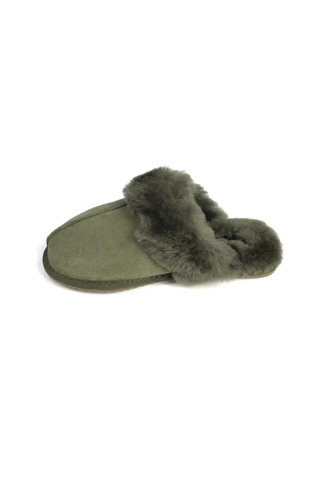 Classic Khaki Green Sheepskin Slippers