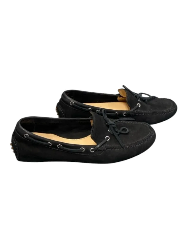 Cole Haan Shoe Size 7 Black Suede Almond shape Slip On Tie Detail Boat Shoes