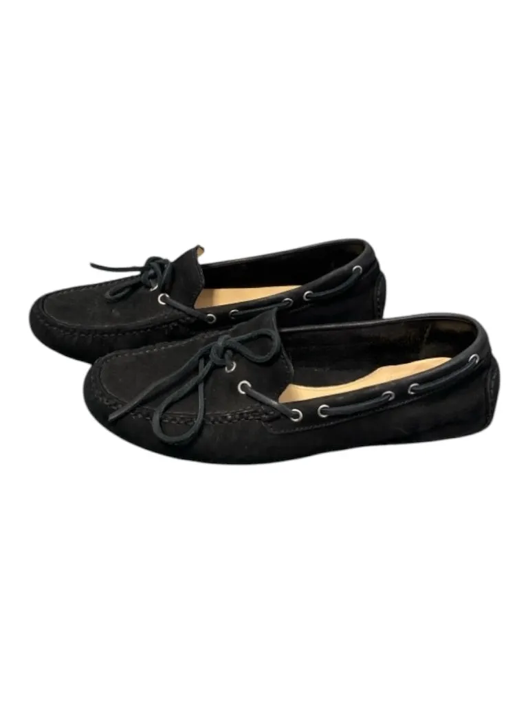 Cole Haan Shoe Size 7 Black Suede Almond shape Slip On Tie Detail Boat Shoes