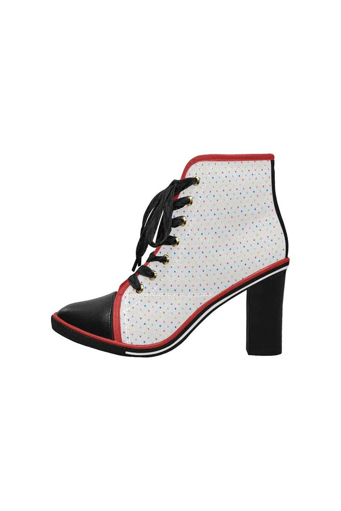 Colored Polkadots Women's Lace Up Chunky Heel Ankle Booties (Model 054)