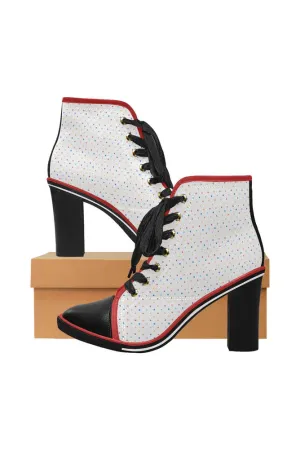 Colored Polkadots Women's Lace Up Chunky Heel Ankle Booties (Model 054)