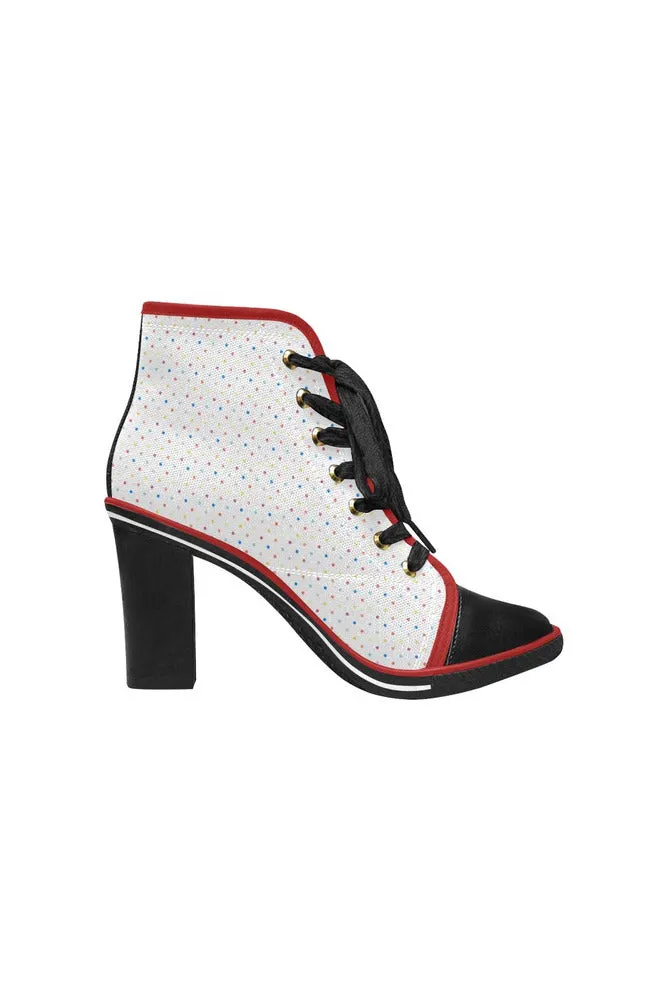 Colored Polkadots Women's Lace Up Chunky Heel Ankle Booties (Model 054)