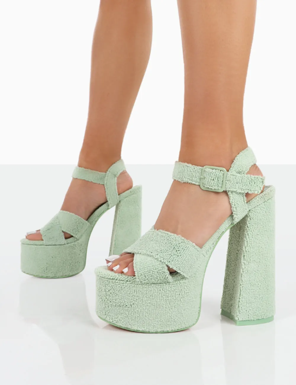 Content Mint Towelling Chunky Platform Sandal High Heels