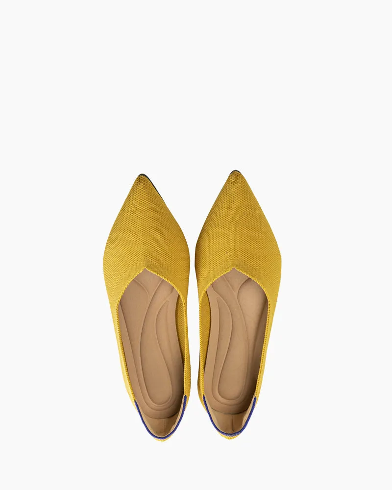 Contrast Piping Pointed Toe Ballet Flats