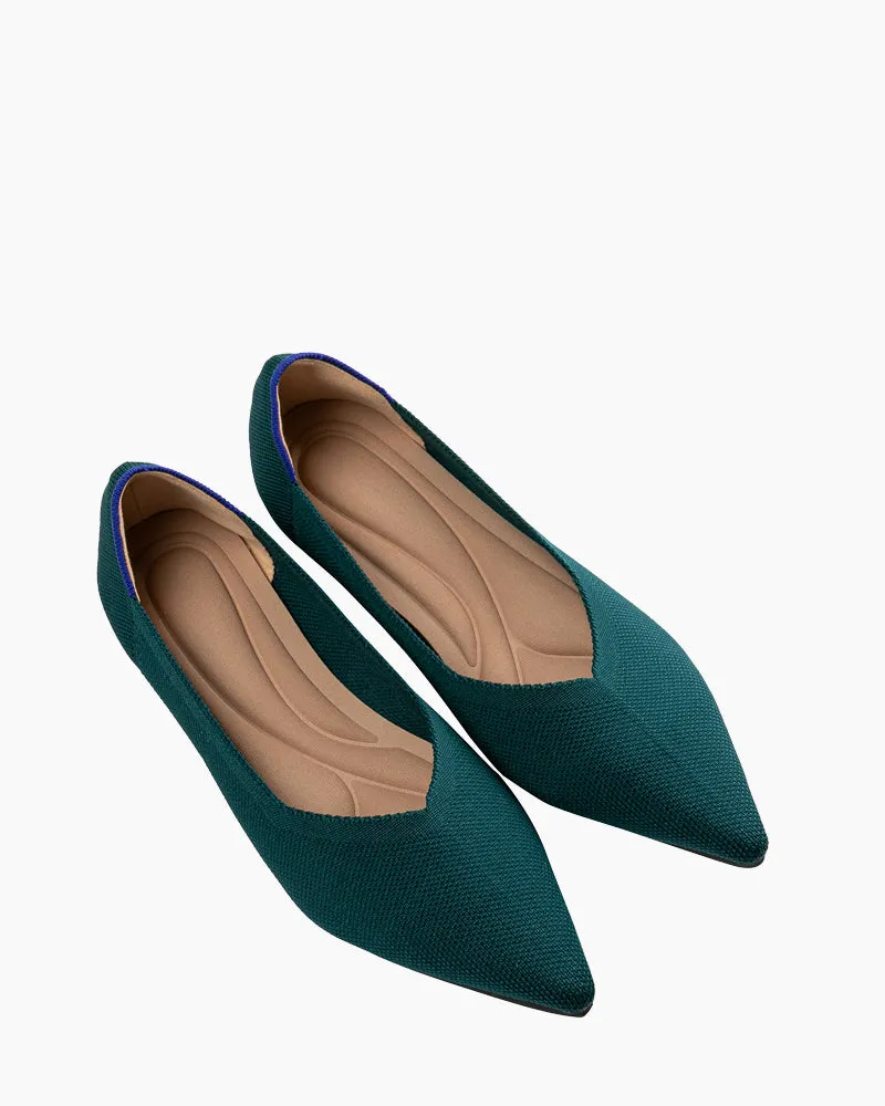 Contrast Piping Pointed Toe Ballet Flats