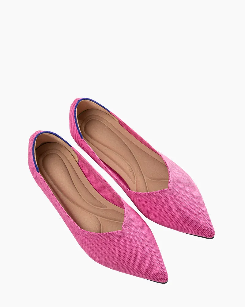 Contrast Piping Pointed Toe Ballet Flats