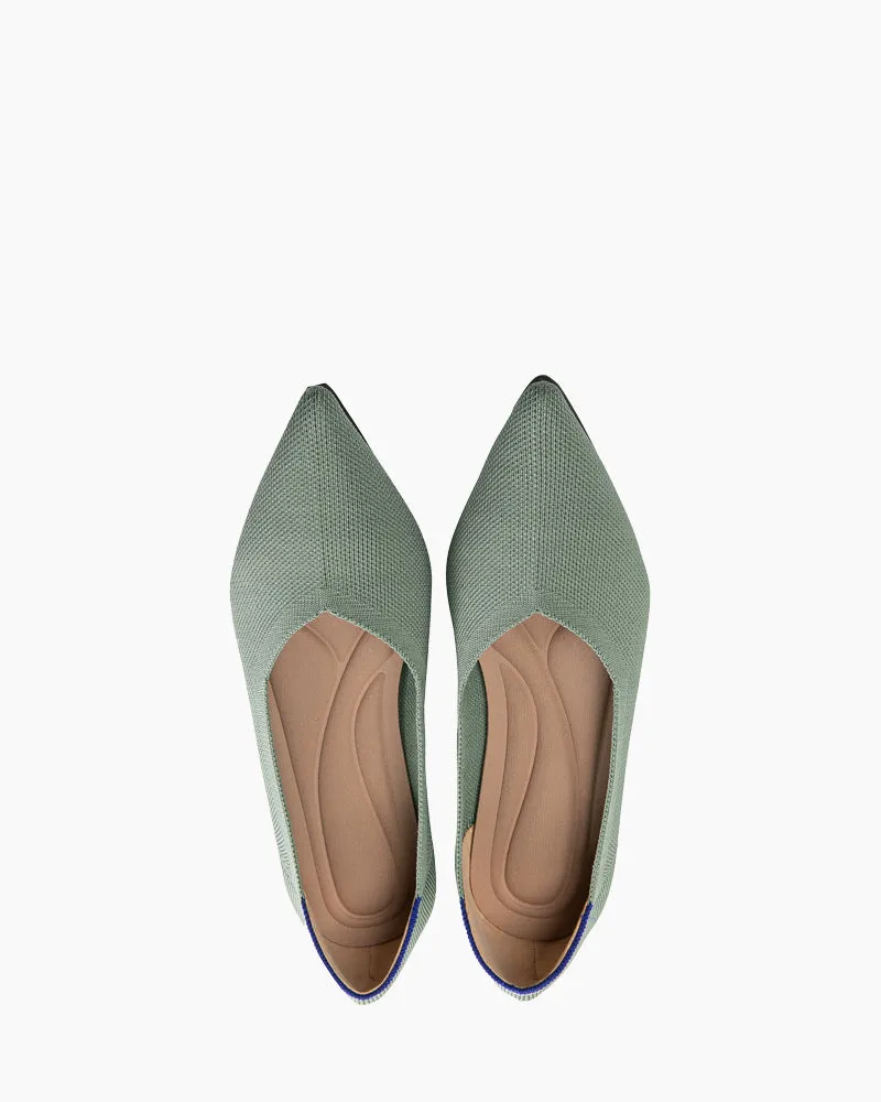 Contrast Piping Pointed Toe Ballet Flats