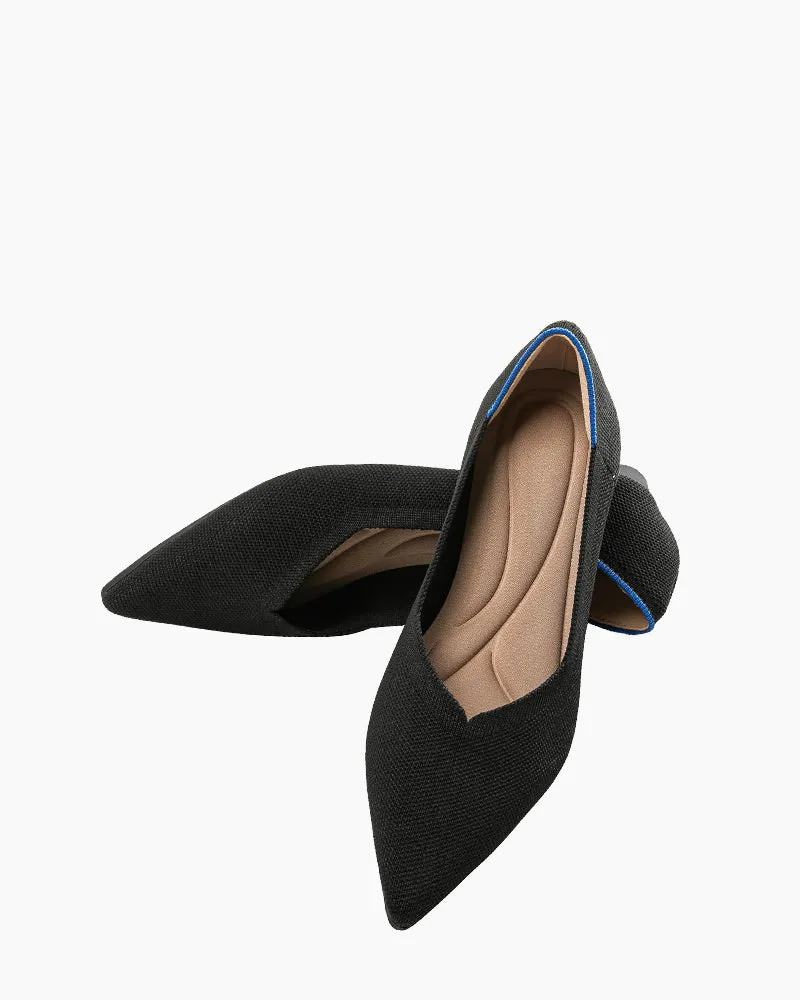 Contrast Piping Pointed Toe Ballet Flats