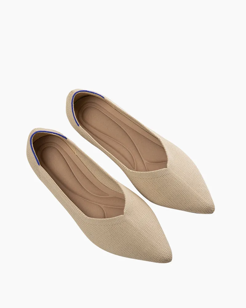 Contrast Piping Pointed Toe Ballet Flats