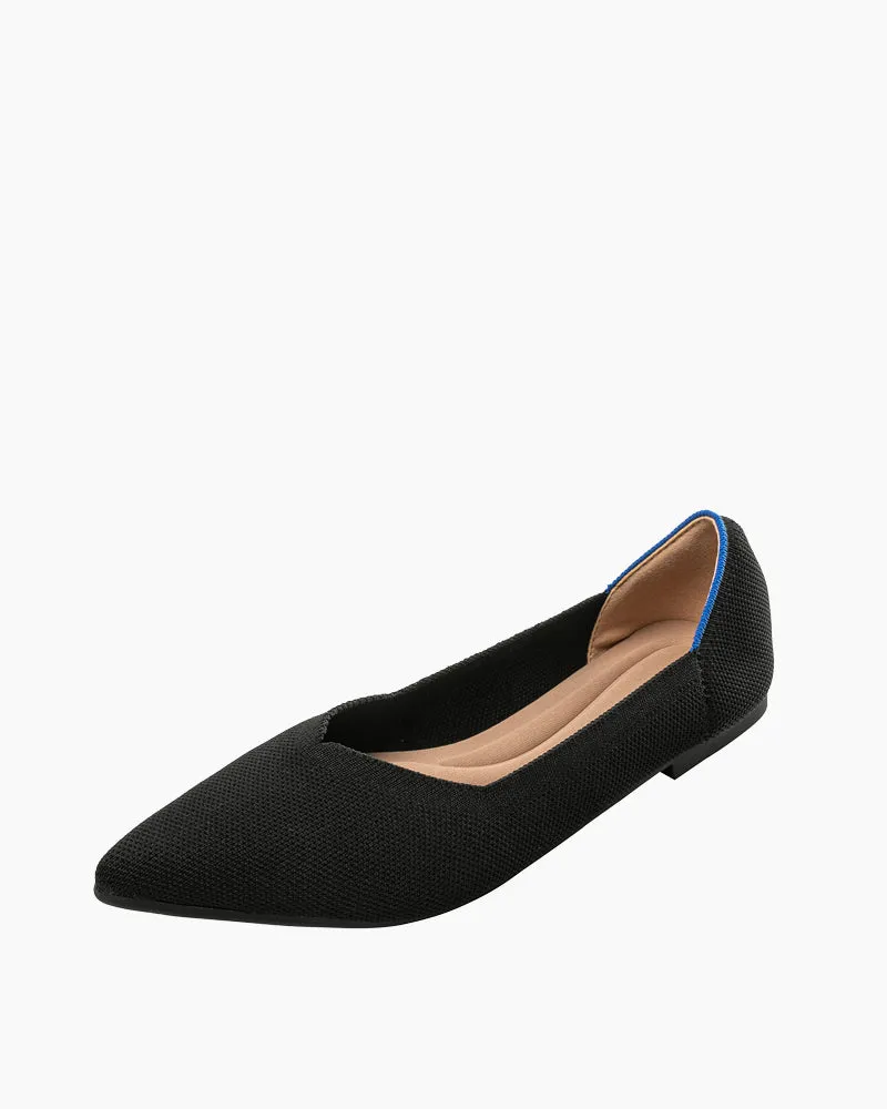 Contrast Piping Pointed Toe Ballet Flats