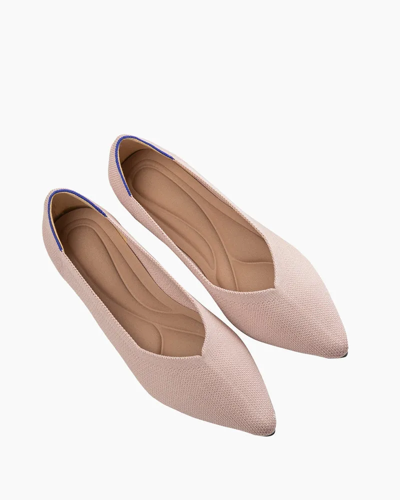 Contrast Piping Pointed Toe Ballet Flats