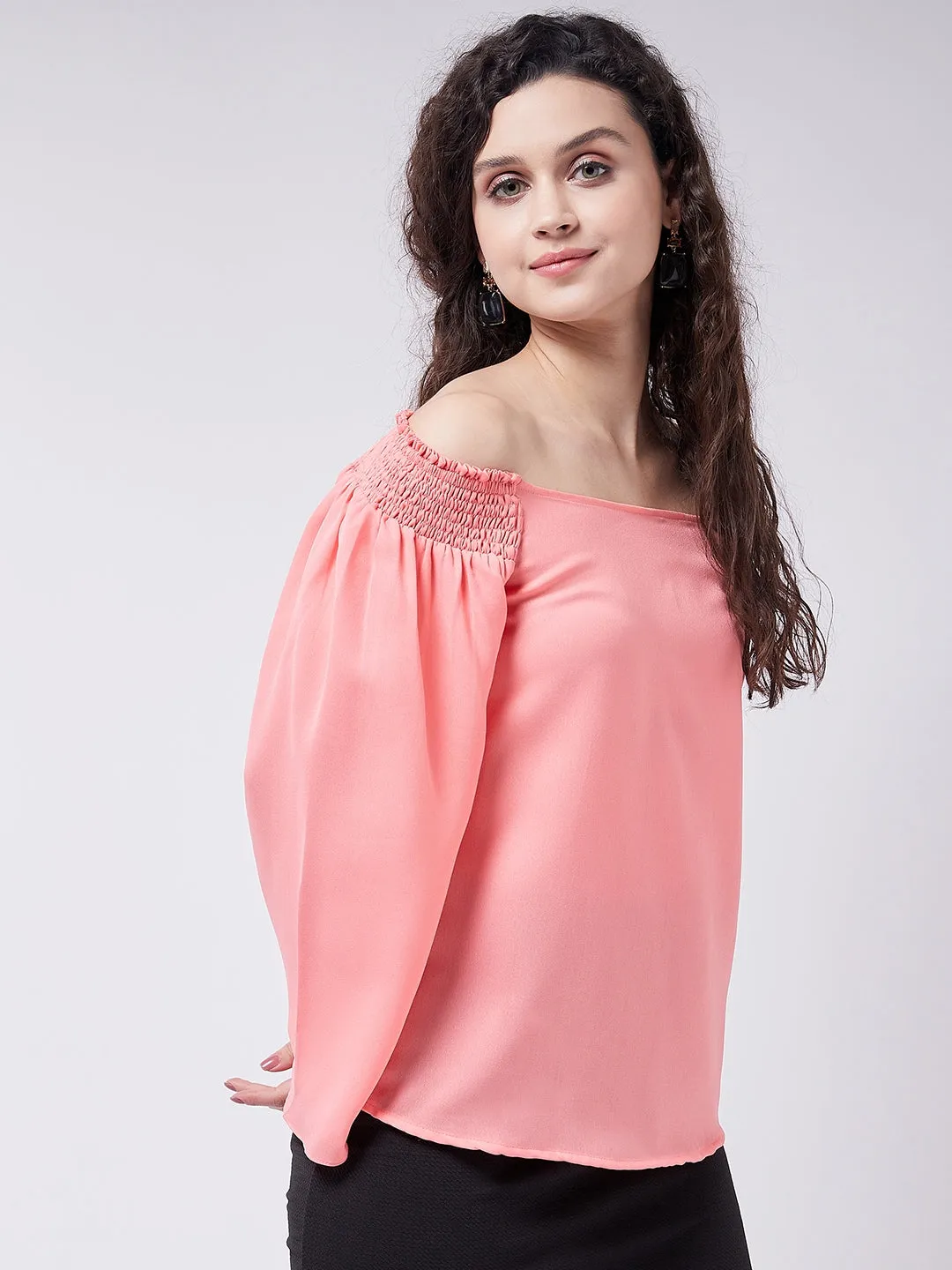 Coral Solid Off-Shoulder Top