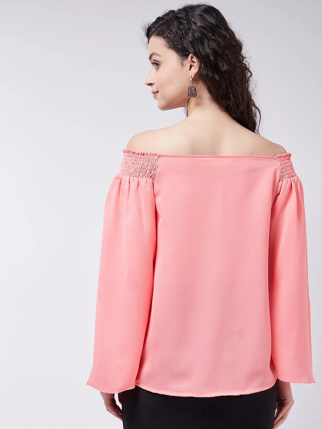 Coral Solid Off-Shoulder Top