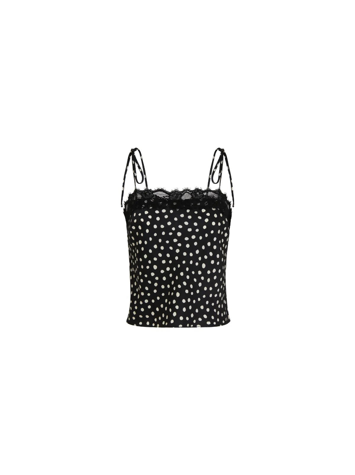 Dana Black Polka Dot Print Lace Trim Top