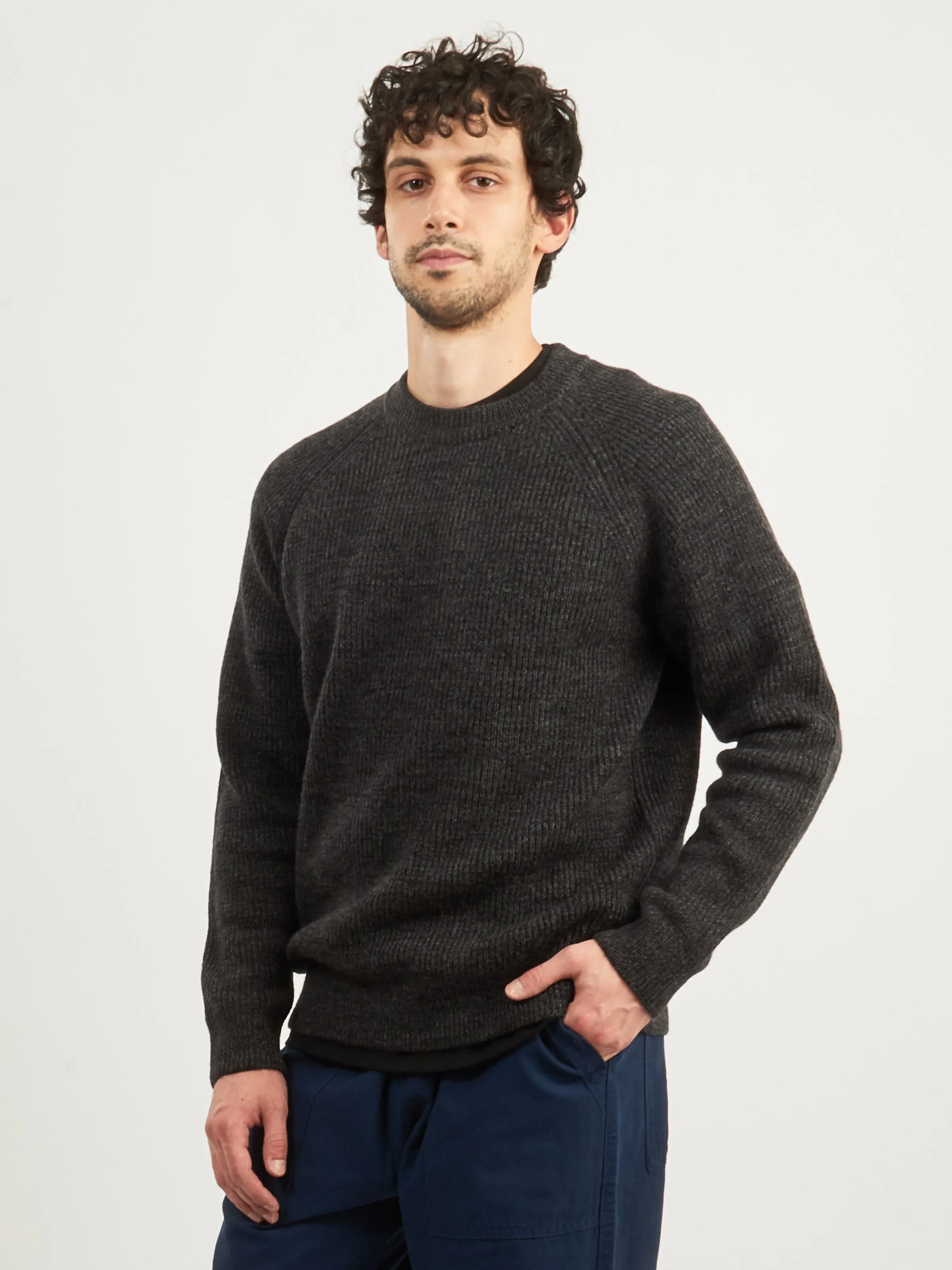 Dark Grey Melange Roald Wool Cotton Rib Sweater