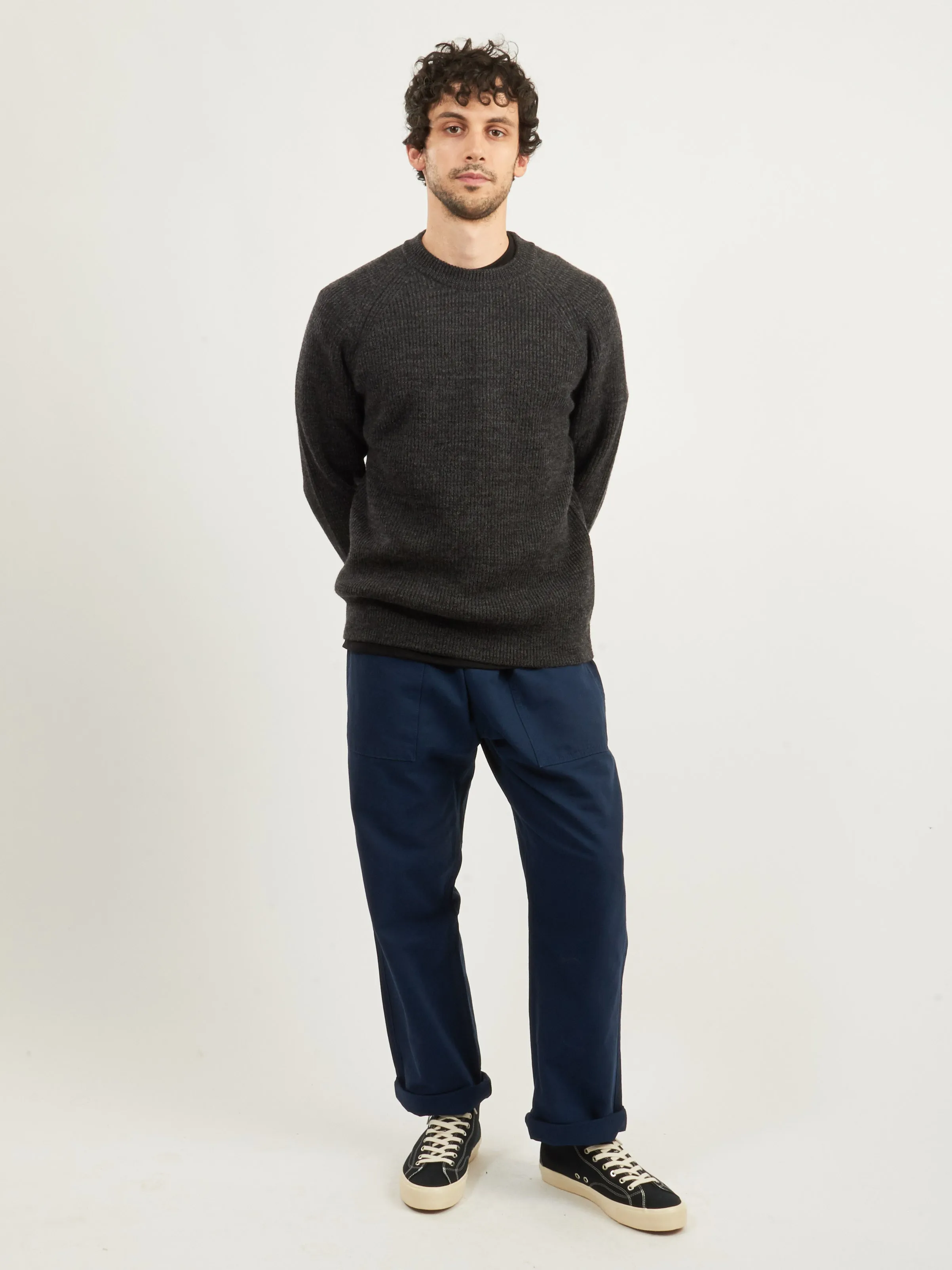 Dark Grey Melange Roald Wool Cotton Rib Sweater