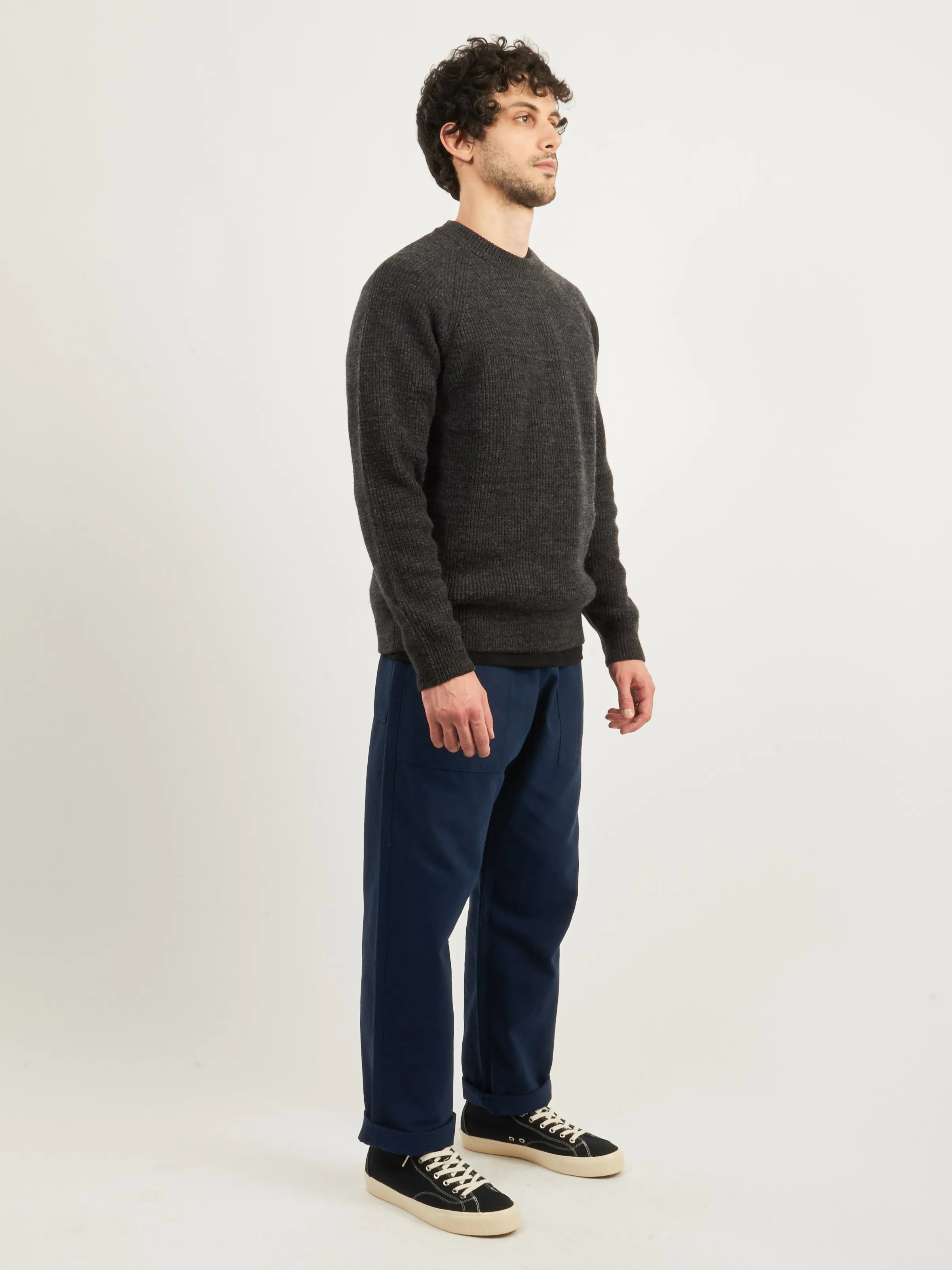 Dark Grey Melange Roald Wool Cotton Rib Sweater