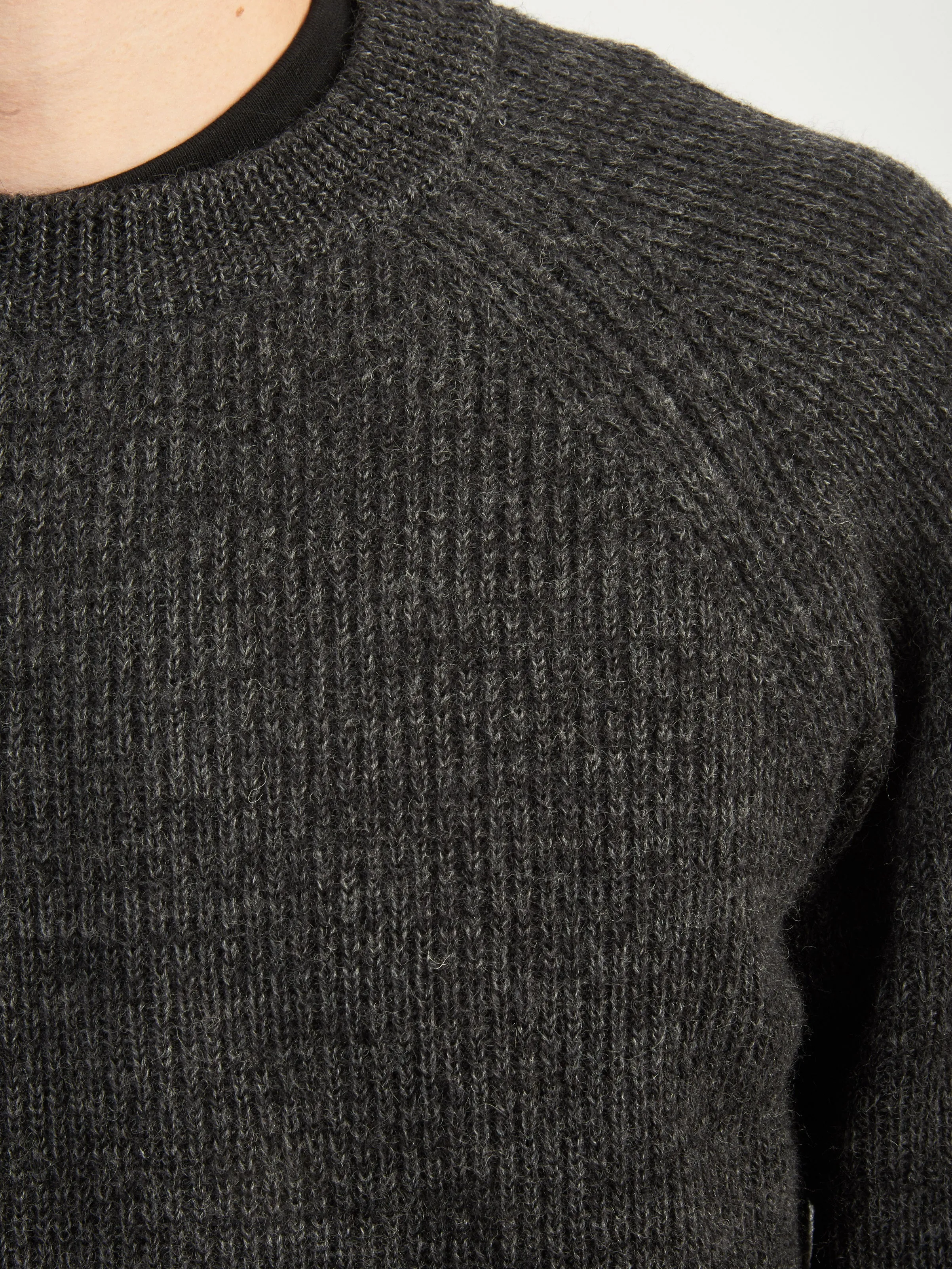 Dark Grey Melange Roald Wool Cotton Rib Sweater