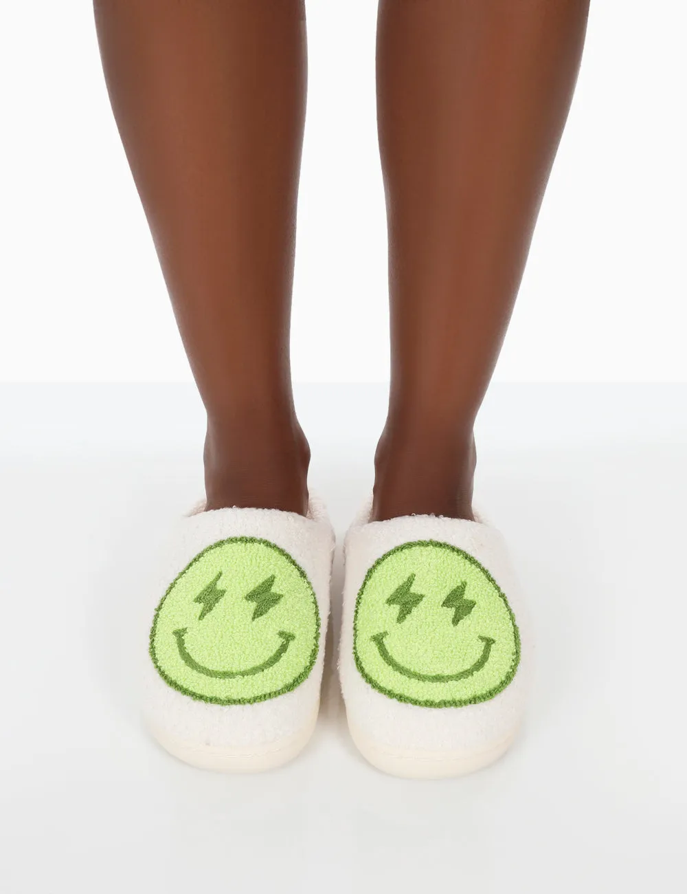 Daze Lime Printed Smiley Face Slippers