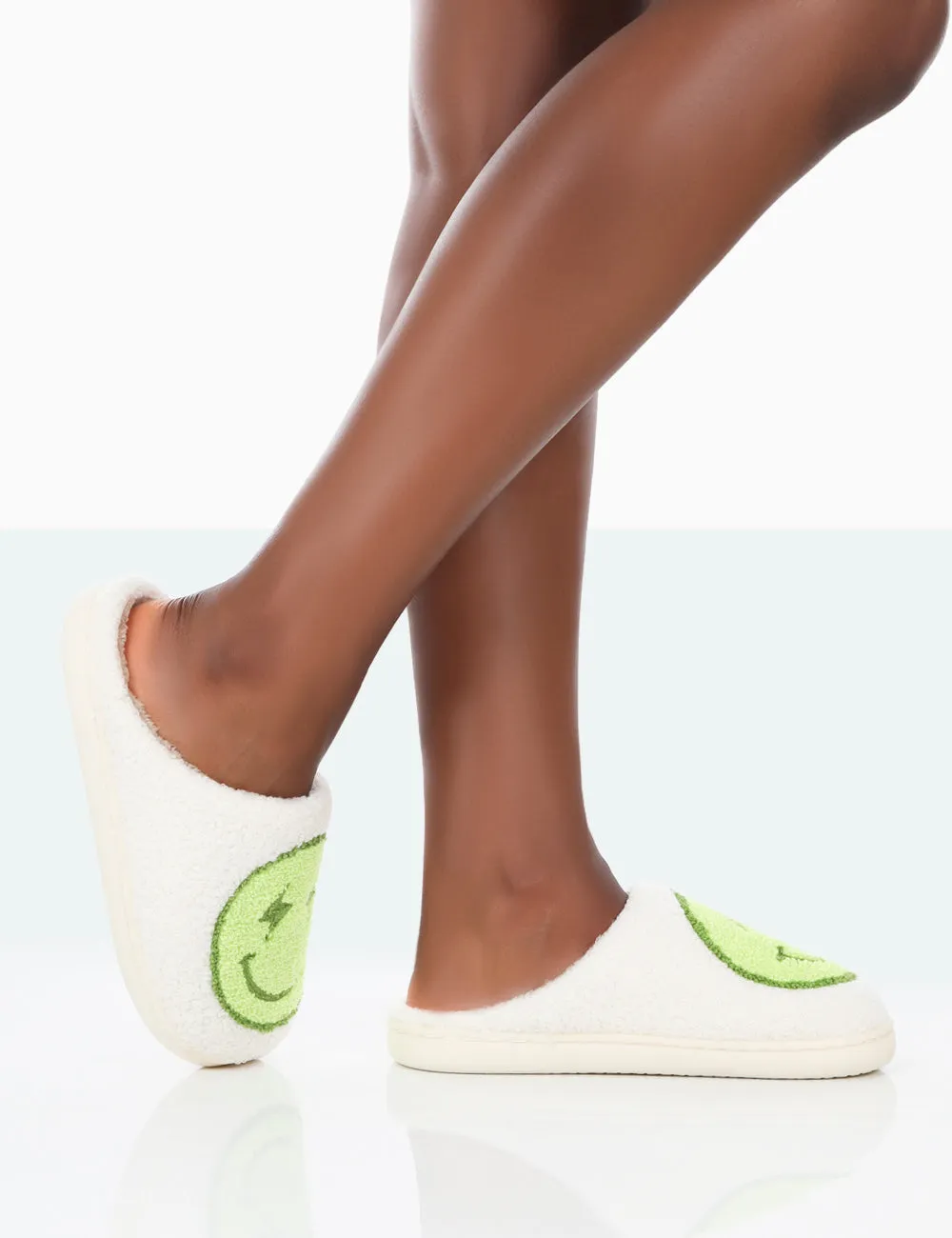 Daze Lime Printed Smiley Face Slippers