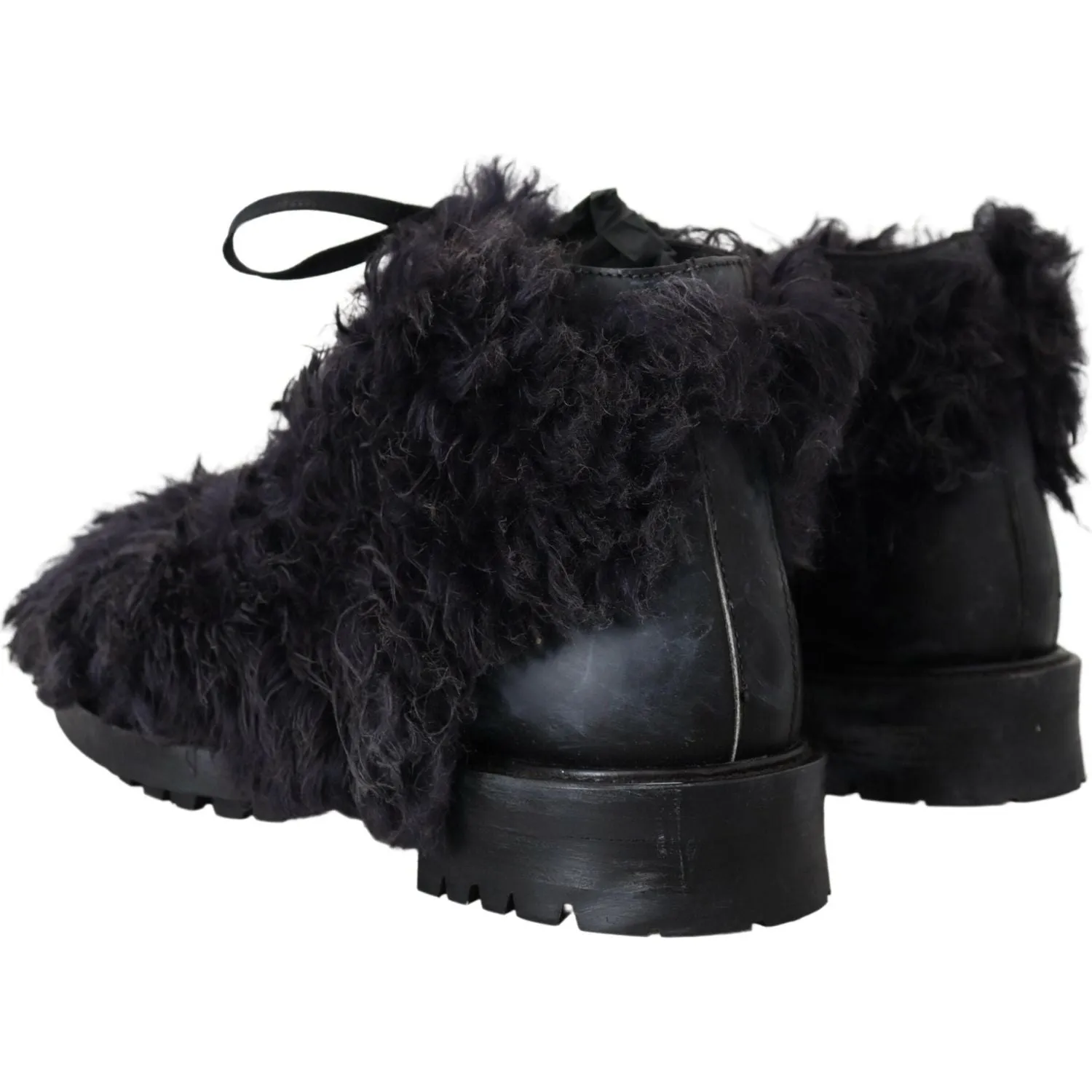 Dolce & Gabbana Black Leather Shearling Ankle Boots