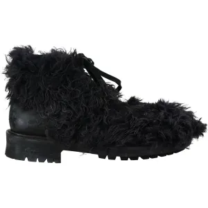 Dolce & Gabbana Black Leather Shearling Ankle Boots