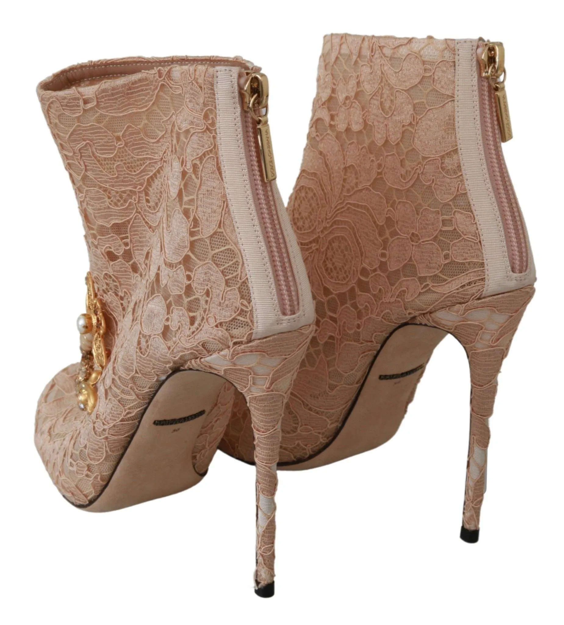 Dolce & Gabbana Pink Crystal Lace Booties Stilettos Shoes