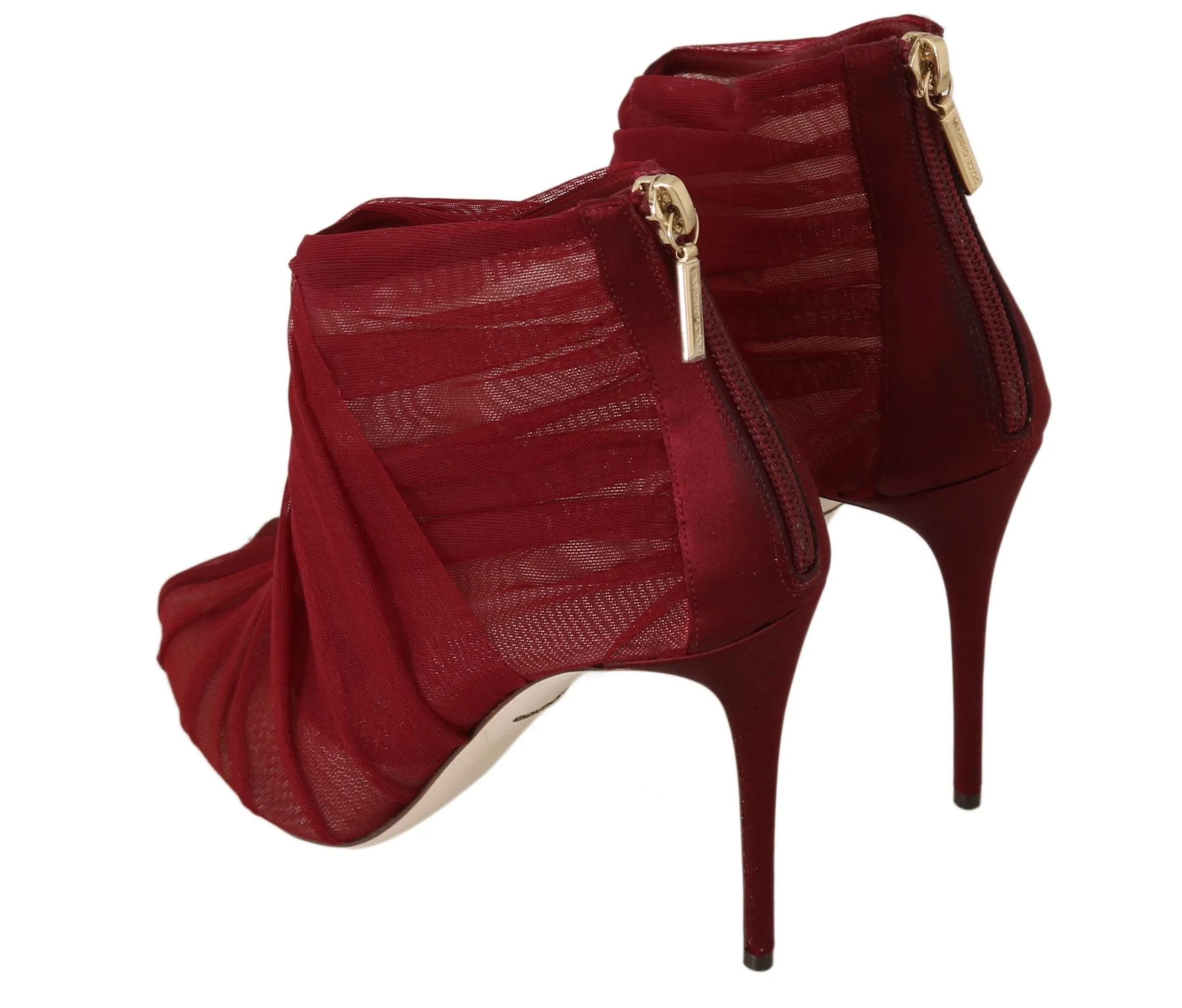 Dolce & Gabbana Red Tulle Ankle Boots Stiletto Heels Shoes