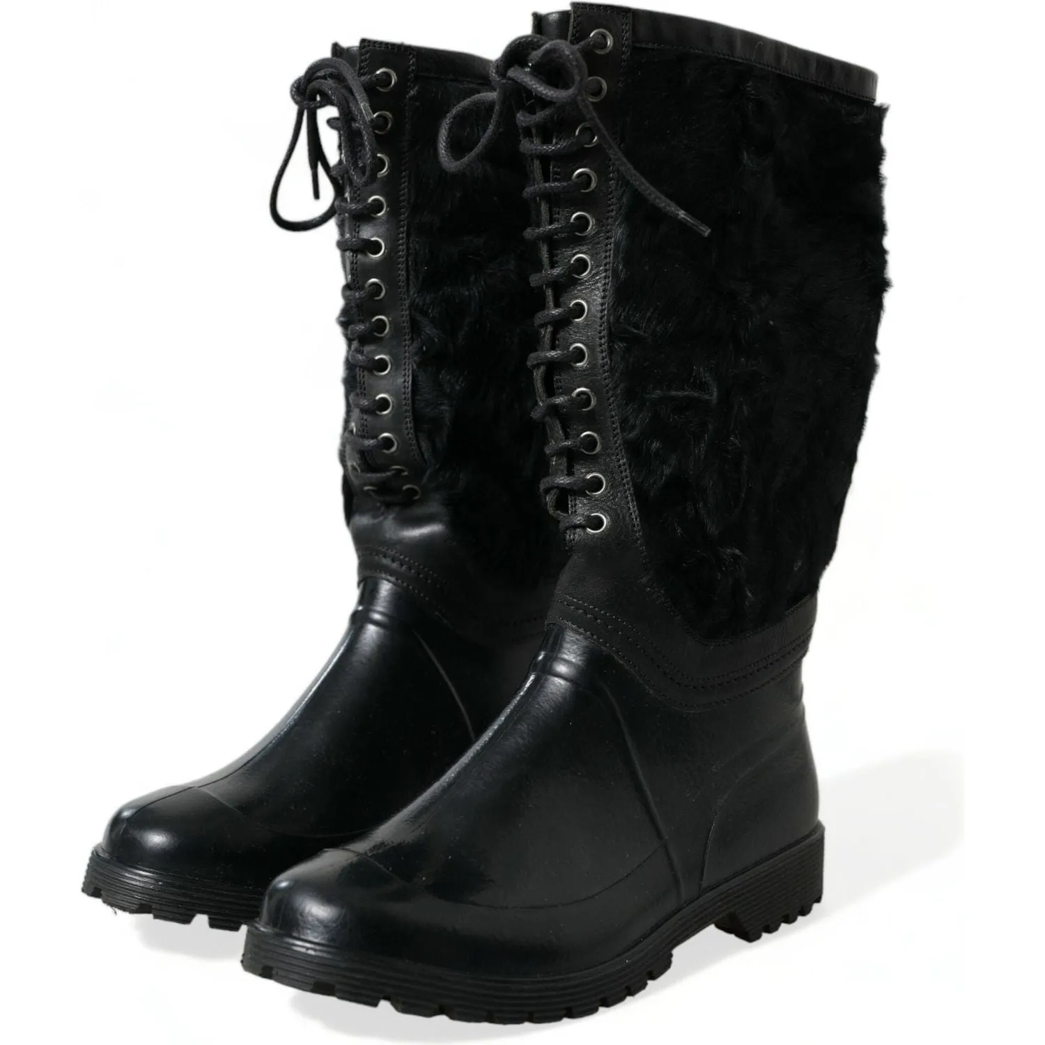 Dolce & Gabbana Sleek Black Shearling Mid Calf Boots