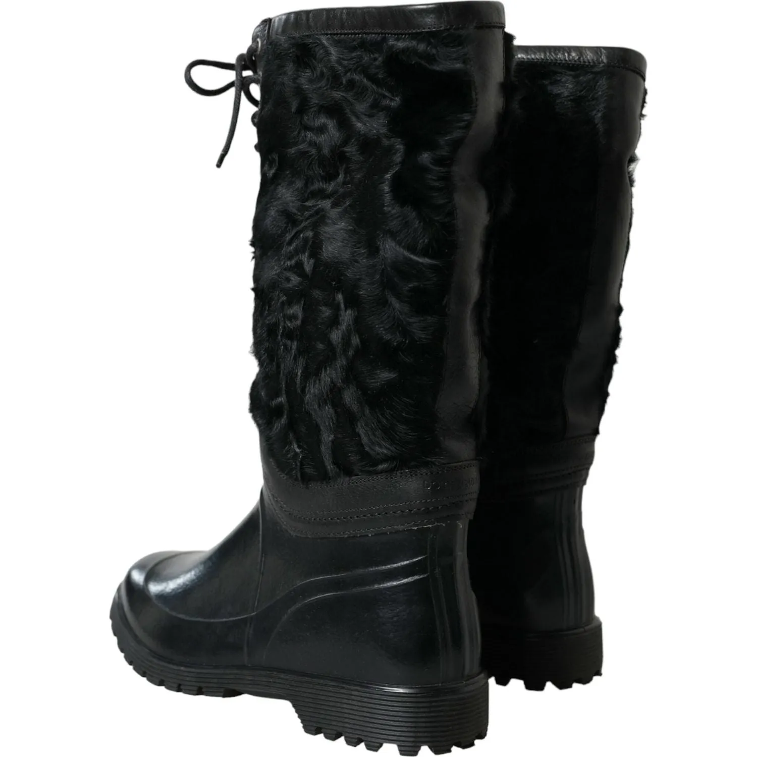 Dolce & Gabbana Sleek Black Shearling Mid Calf Boots