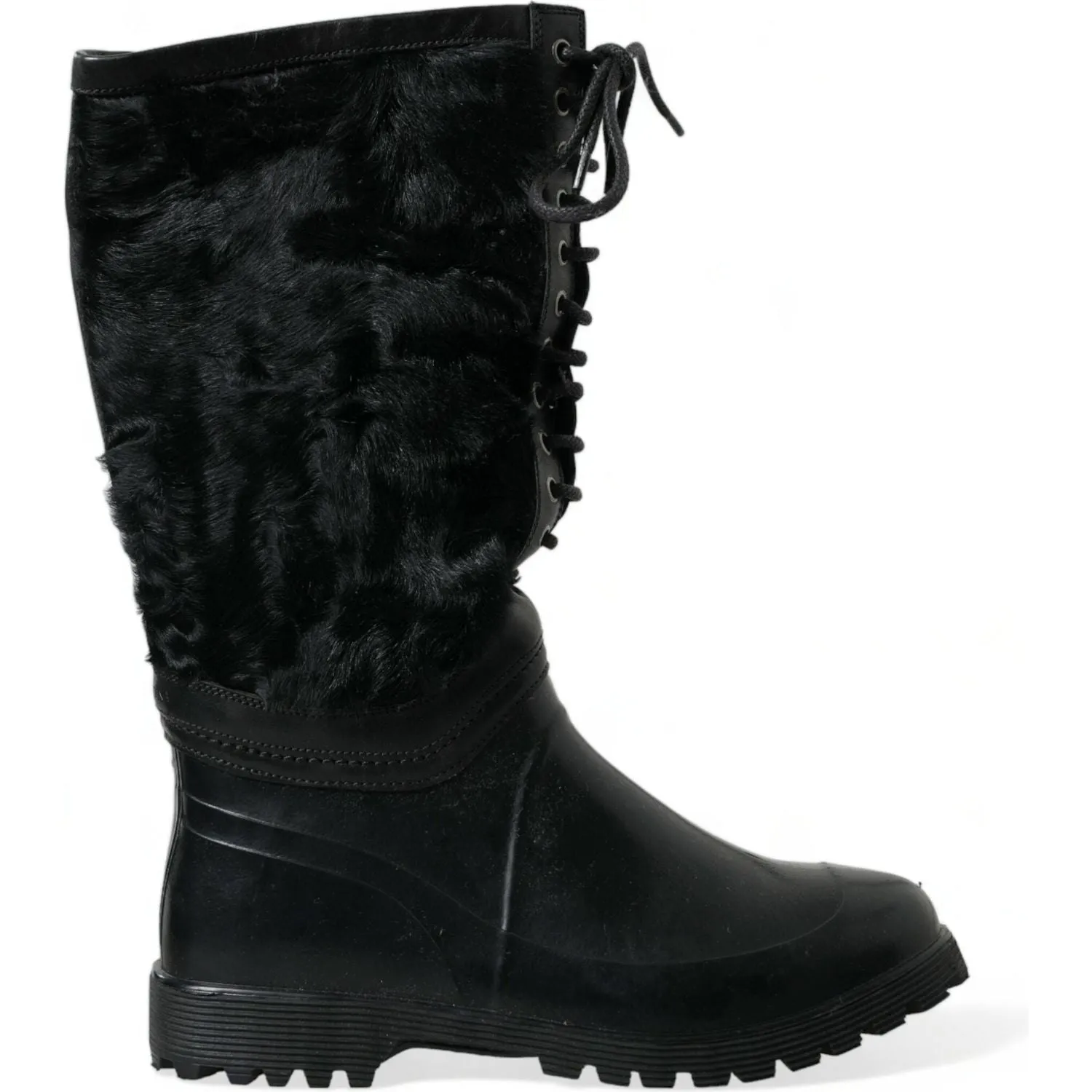 Dolce & Gabbana Sleek Black Shearling Mid Calf Boots