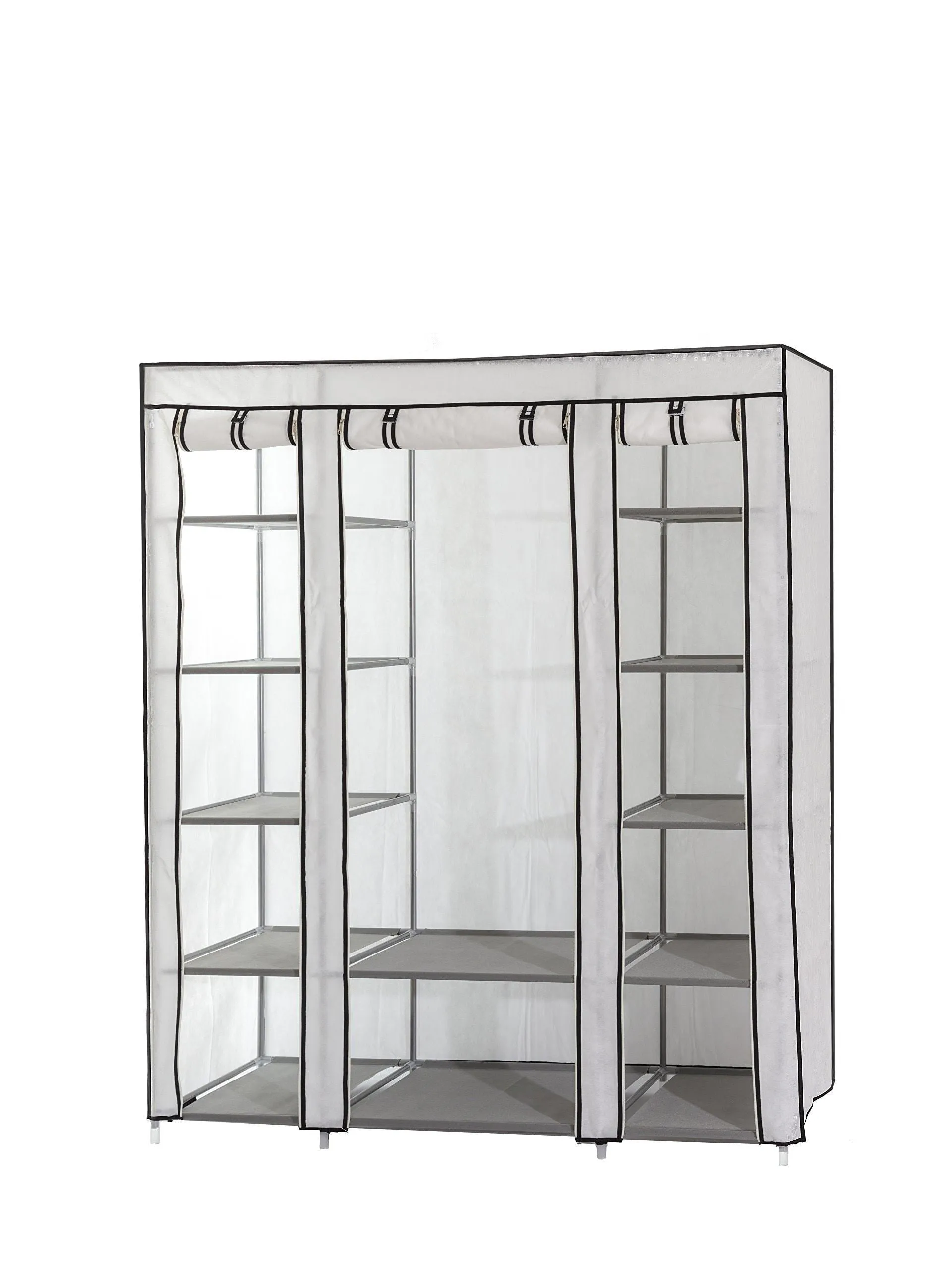 Dream Palace Portable Fabric Wardrobe with Shelves, Covered Closet Rack, with Bonus Sock Organizer, Hanger Pack, Extra Wide 59 (White)