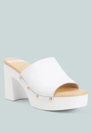 Drew Recycled Leather Block Heel Clogs In White