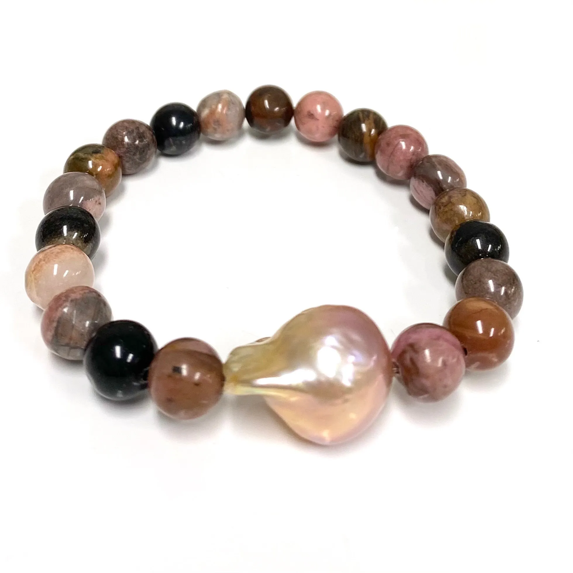 Edison pearl and gemstone stretchy bracelet (B538)