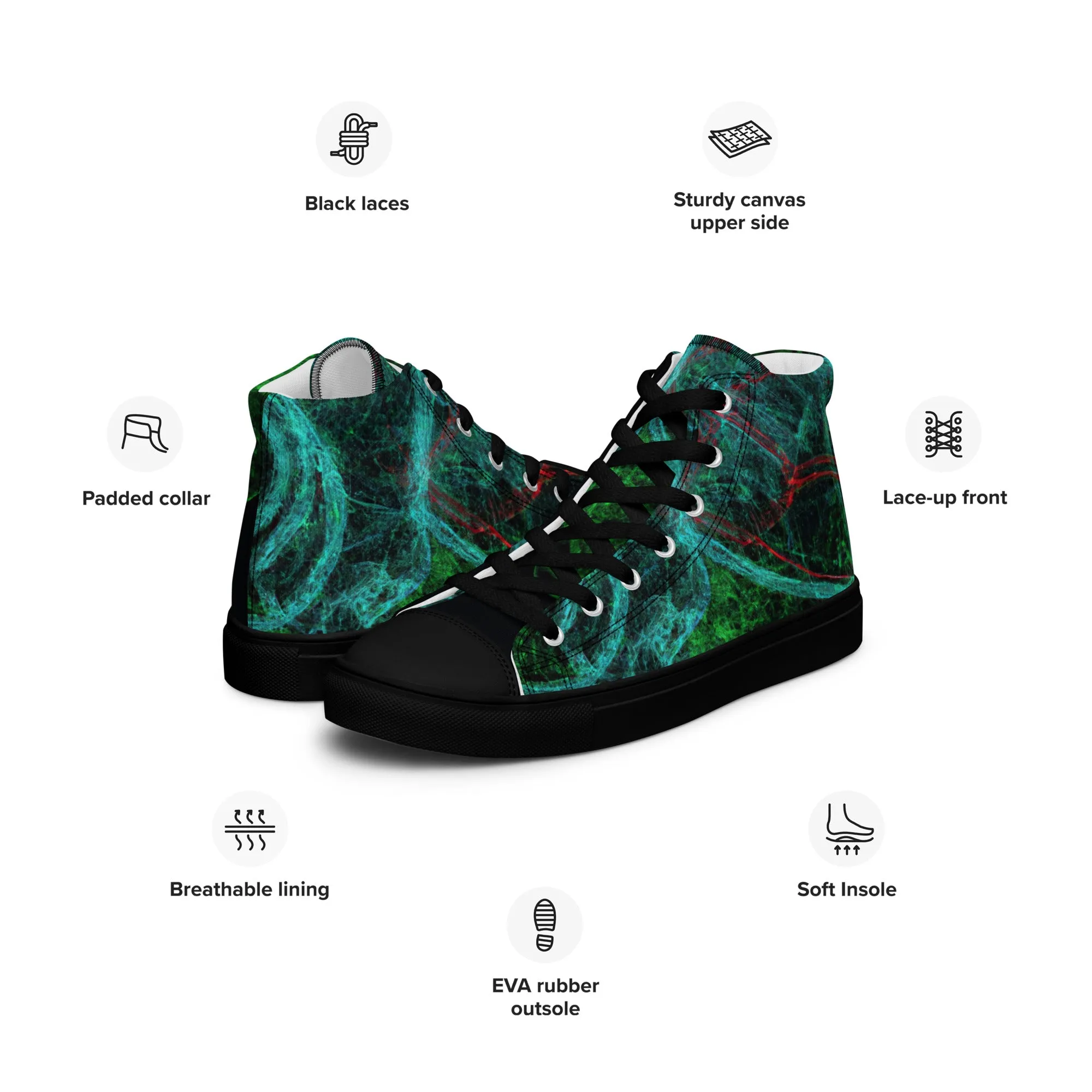 Elevate Your Style: Unique Dark Green Abstract High Tops | Limited Edition