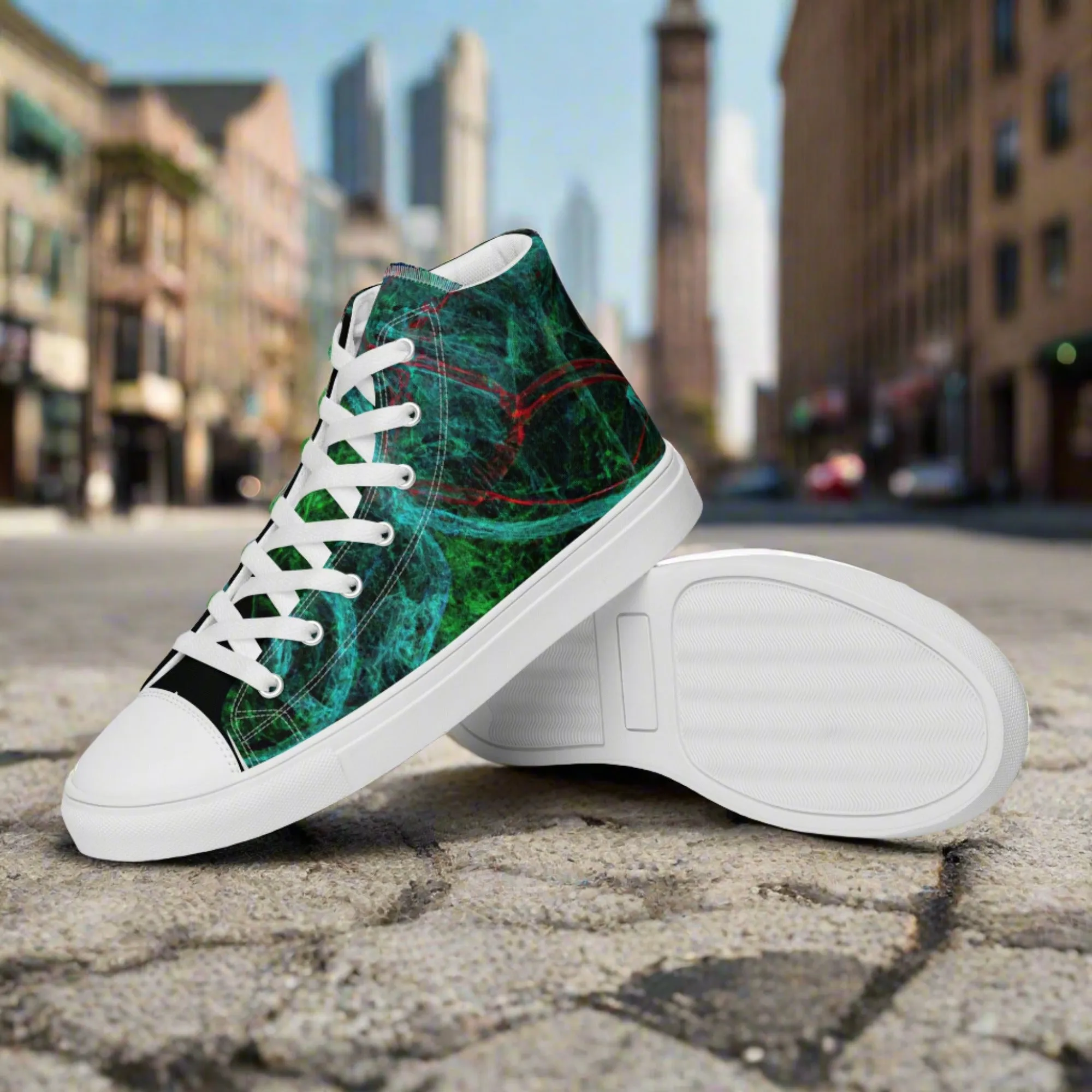 Elevate Your Style: Unique Dark Green Abstract High Tops | Limited Edition