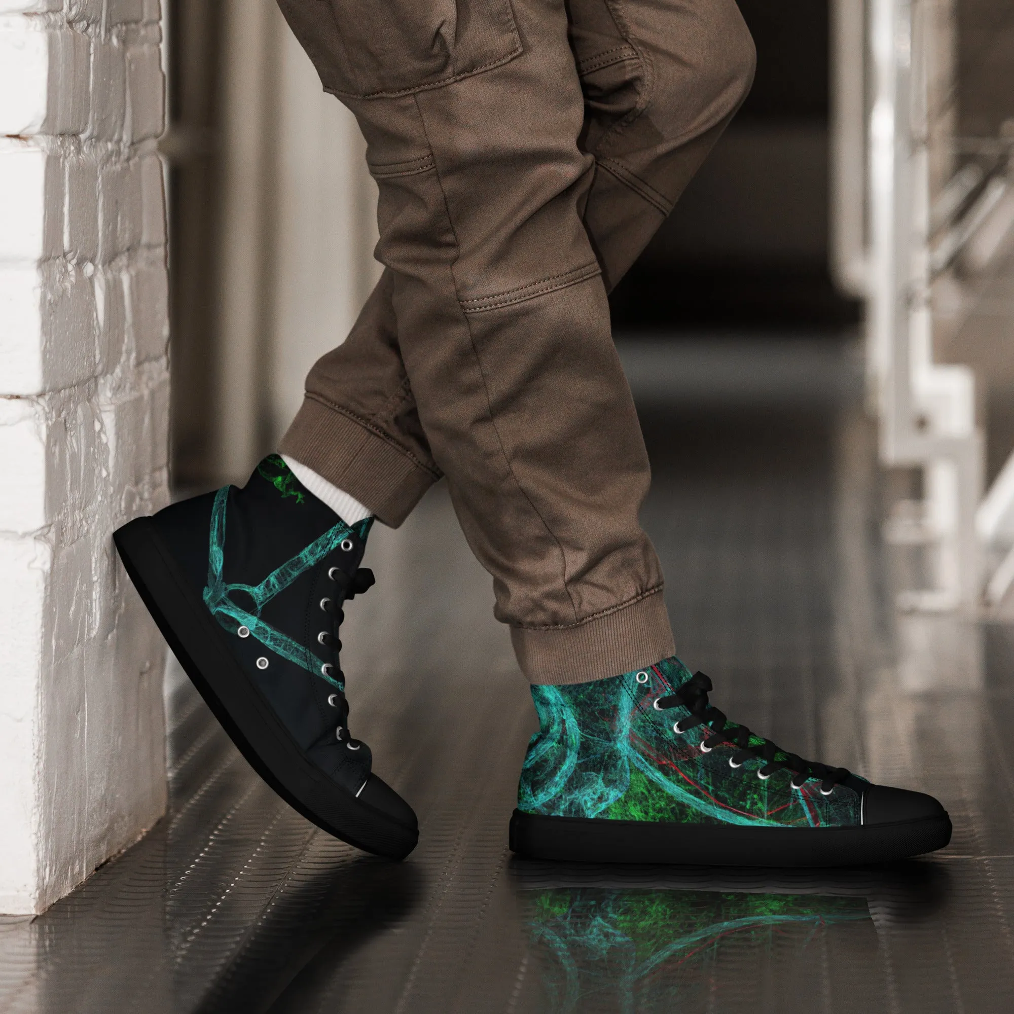 Elevate Your Style: Unique Dark Green Abstract High Tops | Limited Edition