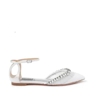 Evelynn - Crystal Embellished Tulle & Satin Flats - Soft White