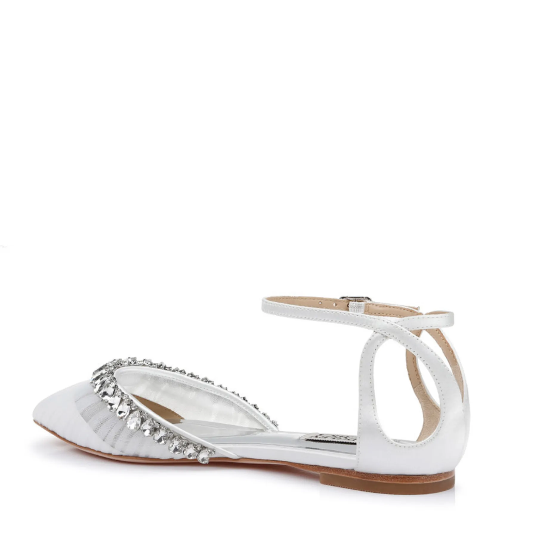 Evelynn - Crystal Embellished Tulle & Satin Flats - Soft White