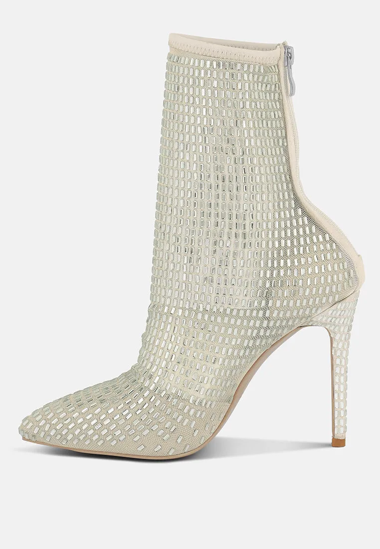 Fortunate Rhinestones Embellished Mesh Boots