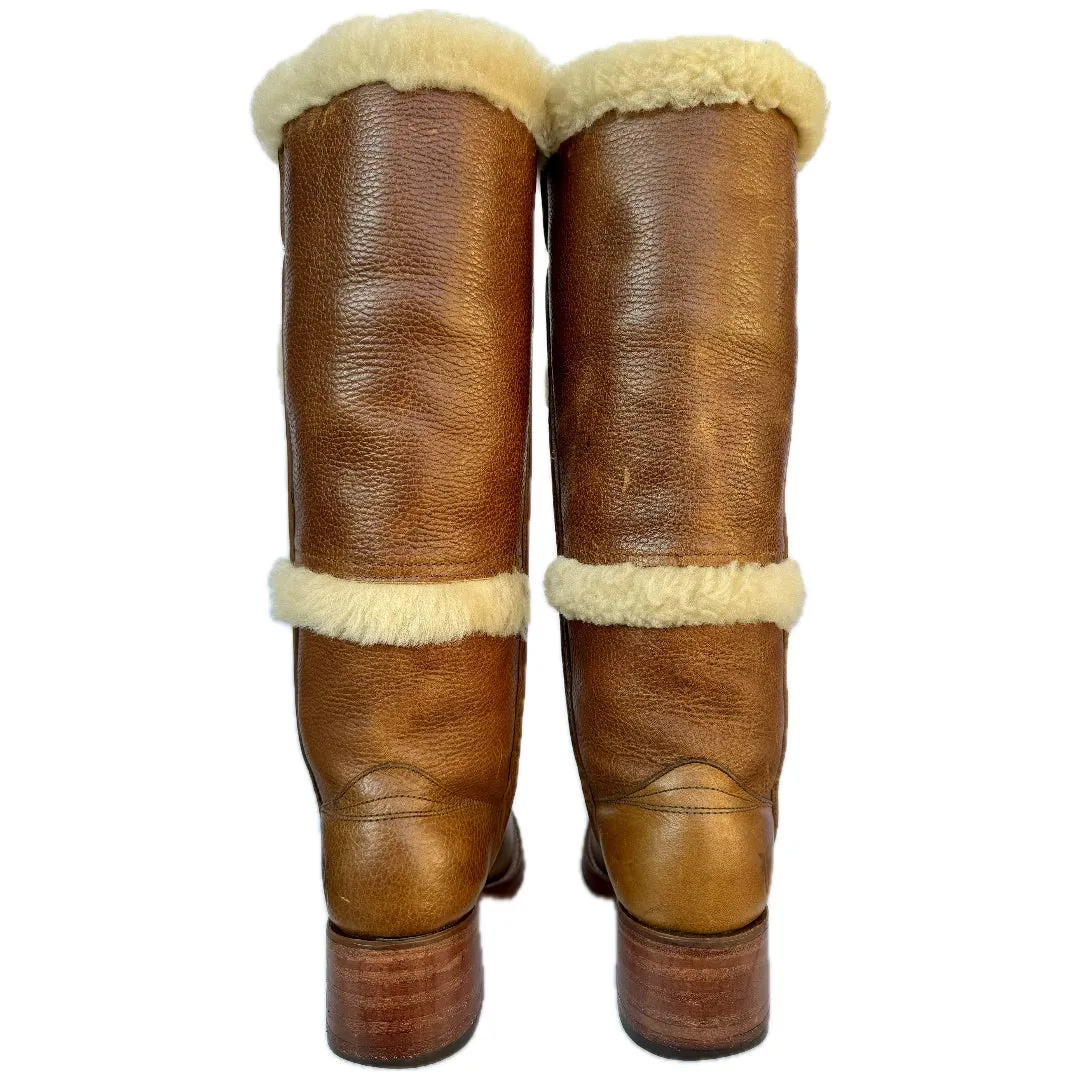 FRYE Vintage Campus Shearling Brown Leather Tall Knee High Western Boots